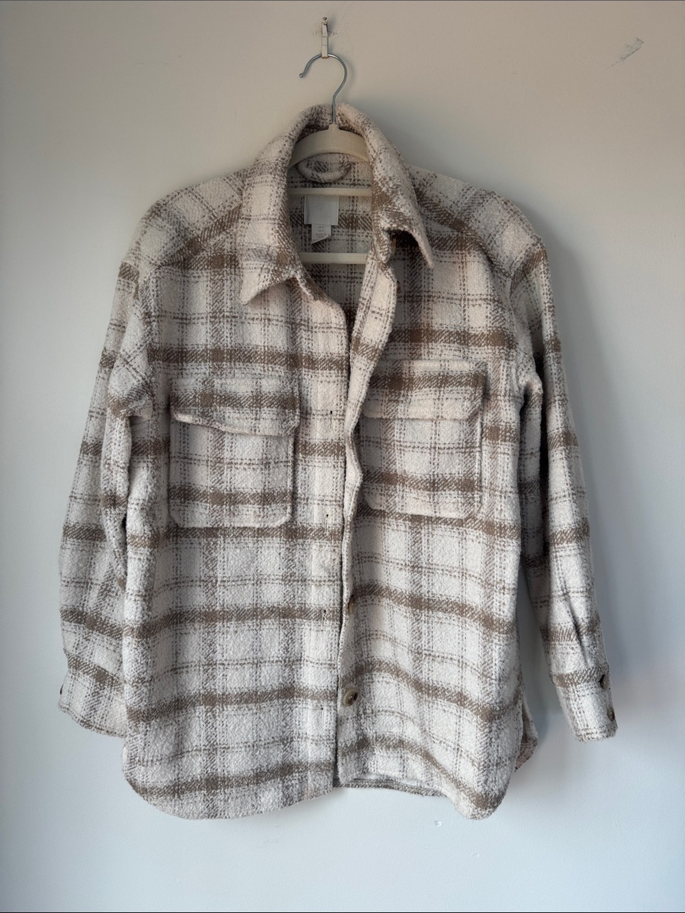 H&M Cream and Brown Plaid Utility Shacket